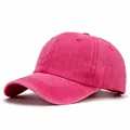 Vintage washed distressed plain cotton baseball cap in watermelon red for unisex wear - L (58-60cm) / Washed 4-Stitch Brim / Vintage Washed Watermelon Red