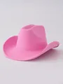 Solid pink felt western cowboy hat with curved wide brim for men and women - M (56-58cm) / Pink