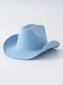 Classic solid light blue felt Western cowboy hat with wide curved brim for men and women - M (56-58cm) / Sky Blue
