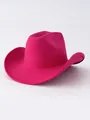 Minimalist fuchsia felt cowboy hat with wide curved brim for men and women - M (56-58cm) / Rose Red