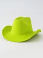 Vibrant neon green felt cowboy hat with a wide curved brim designed for men and women. - M (56-58cm) / Neon Yellow