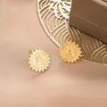 Gold-plated stainless steel stud earrings with letter A initial and beaded edge - Letter A Round Style (E1256-A) / 1 Pair Pack / Gold