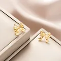Elegant gold-plated stainless steel bow stud earrings for women with polished finish - 3D Bow-knot Style (E1275-A) / 1 Pair Pack / Gold