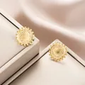 Elegant gold plated stainless steel sunburst stud earrings for women fashion jewelry - Sunburst Round Style (E1271-A) / 1 Pair Pack / Gold