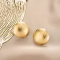 Elegant gold plated stainless steel round stud earrings featuring irregular wavy texture - Water Ripple Round Style (E1257-A) / 1 Pair Pack / Gold