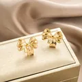 Elegant gold bow-shaped stainless steel stud earrings for women with high-end finish - Pleated Bow-knot Style (E1262-A) / 1 Pair Pack / Gold