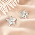Elegant silver stainless steel irregular star stud earrings with textured finish - Radiant Star Style (E1308-B) / 1 Pair Pack / Steel
