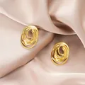 Elegant golden irregular multi-layer spiral stainless steel stud earrings for women - Multi-layer Spiral Oval Style (E1342-A) / 1 Pair Pack / Gold