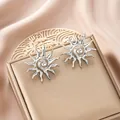 Elegant silver stainless steel sun spiral stud earrings for women, boho celestial jewelry - Central Spiral Star Style (E1309-B) / 1 Pair Pack / Steel