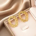 Gold plated wheat leaf wreath stud earrings in a premium jewelry box presentation. - Wheat Ear Ring Style (E1320-A) / 1 Pair Pack / Gold