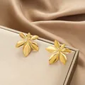 Elegant gold double-layer stainless steel flower stud earrings for women trendy jewelry - Layered Petal Floral Style (E1387-A) / 1 Pair Pack / Gold