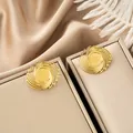Elegant gold stainless steel spiral stud earrings with yellow center for women - Spiral Vortex Central Decor Style (E1322-A) / 1 Pair Pack / Gold