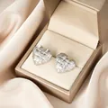 Premium silver heart-shaped stud earrings with woven mesh texture in gift box - Grid Woven Heart Style (E1378-B) / 1 Pair Pack / Steel