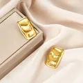 Irregular gold stainless steel stud earrings with elegant hammered wavy texture - Irregular Rectangular Ripple Style (E1372-A) / 1 Pair Pack / Gold
