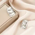 Elegant high-end irregular rectangular silver stainless steel stud earrings for women - Wave Texture Rectangular Silver Style (E1372-B) / 1 Pair Pack / Steel