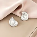 Silver nautilus shell stud earrings in polished stainless steel for women - Silver Spiral Shell Style (E1314-B) / 1 Pair Pack / Steel