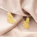Elegant double-layered irregular gold fan-shaped stainless steel stud earrings - Metal Pleated Fan Style (E1346-A) / 1 Pair Pack / Gold
