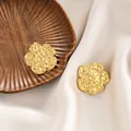 Elegant golden double-layer flower stud earrings in durable stainless steel finish - Double Petal Relief Style (E1335-A) / 1 Pair Pack / Gold