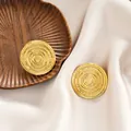 Gold stainless steel stud earrings featuring an elegant concentric ripple textured design. - Concentric Radiant Wave Style (E1337-A) / 1 Pair Pack / Gold