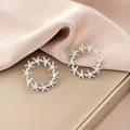 Elegant silver starfish wreath stud earrings in stainless steel on a soft beige background. - Silver Starfish Round Style (E1315-B) / 1 Pair Pack / Steel