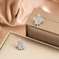 Elegant silver turtle stainless steel stud earrings with intricate textured shell design. - Silver Spiral Turtle Style (E1400-B) / 1 Pair Pack / Steel