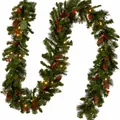 Guirnalda de Navidad con piñas, bayas rojas y luces LED cálidas para decoración - 270CM (Tira LED Normal) / Ratán de Piña Artificial y Baya Roja
