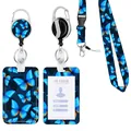 Stylisches Set aus Ausweishalter mit blauem Schmetterlingsmuster, Schlüsselband und Jojo - Blue Butterfly Style (5349925509696)