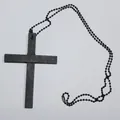 Collar de cruz de madera negra con cadena de bolas para disfraz de misionero o muerte - Colgante de cruz / Con Cadena / Negro