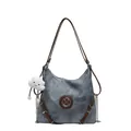 Vintage large capacity 3-way gray tote bag with chain strap and cute cloud plush charm - Denim Blue With Pendant