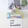 Große Haarklammer aus Regenbogen-Acetat mit minimalistischem rechteckigem Design für Damen - Grün Violett