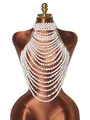 Detailed view of elegant handmade multi-layered pearl halter body chain evening top accessory - One Size / Tops / White