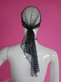 Vue arrière d'un voile de tête en maille noire avec des détails de glands en cristal - 60cm-85cm / Noir