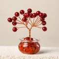 Miniature handmade cinnabar crystal money tree with copper wire on a glass base for home decor - Cinnabar