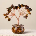 Mini tiger's eye crystal money tree ornament with copper wire and glass base - Tiger's Eye