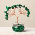 Exquisites Mini-Malachit-Edelstein-Geldbaum-Ornament in einer klaren Glasschale für Deko - Malachit