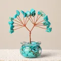 Handgefertigter Mini-Türkis-Kristallbaum mit Kupferdraht im Glastopf, Höhe ca. 7 cm - Blauer Türkis
