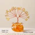 Handgefertigter Mini-Citrin-Geldbaum-Ornament mit drahtgewickelten gelben Kristallsteinen 7x3cm - Citrin