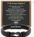 Handgevlochten leren armband voor heren met magneetsluiting en cadeaubon voor vriendje. - Cadeau voor Vriend Stijl (To My Boyfriend) / 9 inch