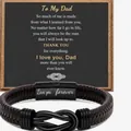 Gevlochten leren herenarmband met magneetsluiting en 'Love you forever' gravure - Cadeau voor Vader Stijl (To My Dad) / 9 inch