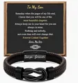 Gegraveerde herenarmband van gevlochten leer en roestvrij staal met magneetsluiting - Cadeau voor Zoon Stijl (To My son) / 9 inch