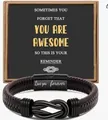Bracciale in pelle intrecciata a mano da uomo con chiusura magnetica incisa e box - Stile Testo Motivazionale (YOU ARE AWESOME)
