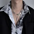 Collier double couche en acier titane pour hommes style hip-hop finition argentée élégant - L009-A Double Chaîne