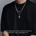Collier double épaisseur en acier au titane avec pendentif croix pour homme style hip-hop - L009-D Croix Double Chaîne