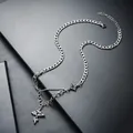 Silberne Titanstahl-Doppelhalskette mit gotischen Flammenkreuzanhängern für Herren - Doppelschicht Kreuz Stil (L331-A) / Silber
