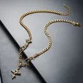 Hip-Hop Gold Titanstahl Kreuzhalskette mit geschichteter Kette für Herren und Damen - Doppelschicht Kreuz Stil (L331-B) / Gold
