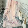 Detail showing the soft chiffon texture and orchid floral pattern on a pink long scarf. - Light Pink Orchid Style (36#) / 50x150cm