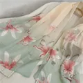 Close-up of elegant floral print chiffon scarf with green and cream color gradient - Green-White Gradient Lily Print Style (35#) / 50x150cm