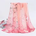 Lightweight pink chiffon scarf featuring elegant magpie and floral spring pattern detail. - Magpie Spring Style (5#) / 50-150cm / Gradient Pink