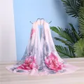 Elegant light pink long chiffon scarf for women with large floral print and grey leaves - Pink Peony Floral Style (13#) / 50x150cm