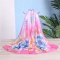 Detailed view of an elegant long pink chiffon scarf with vibrant floral print on a rack - Blue White Yellow Floral Style (14#) / 50-150cm / Pink Gradient
